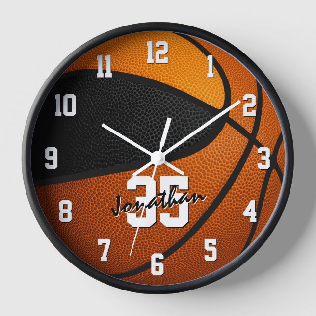 black orange team colours basketball personalised clock (Front)