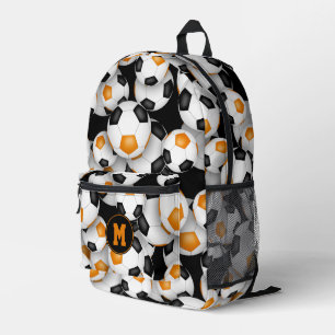 black orange team colours soccer balls pattern  printed backpack