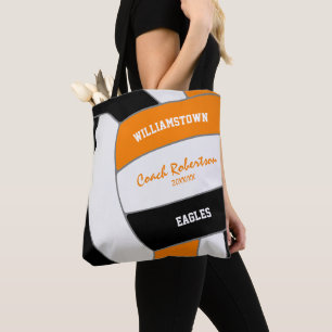 black orange team colours volleyball athlete coach tote bag