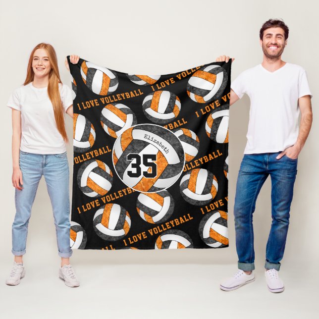 black orange team spirit girls I love volleyball Fleece Blanket (In Situ)