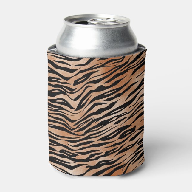 Black Orange Tiger Print Can Cooler (Can Front)