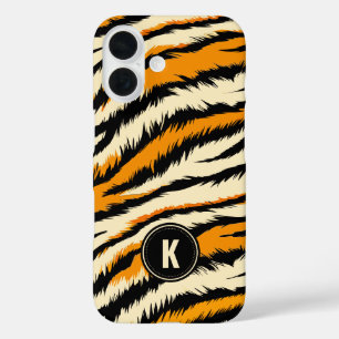 Black Orange Tiger Stripes Pattern Monogram iPhone 16 Case