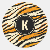 Black Orange Tiger Stripes Pattern Monogram