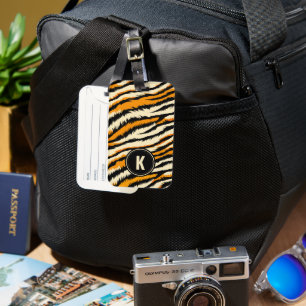 Black Orange Tiger Stripes Pattern Monogram Luggage Tag