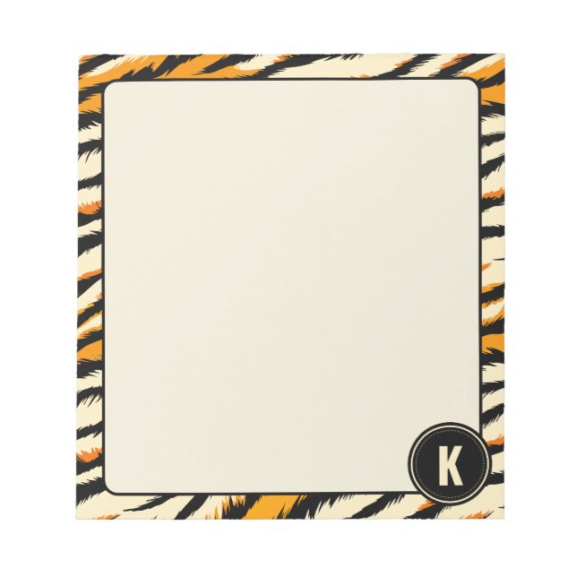 Black Orange Tiger Stripes Pattern Monogram Notepad (Front)