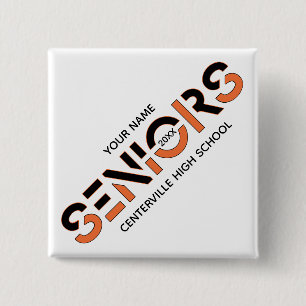 Black & Orange Two-Colour Seniors Sliced Letters 15 Cm Square Badge