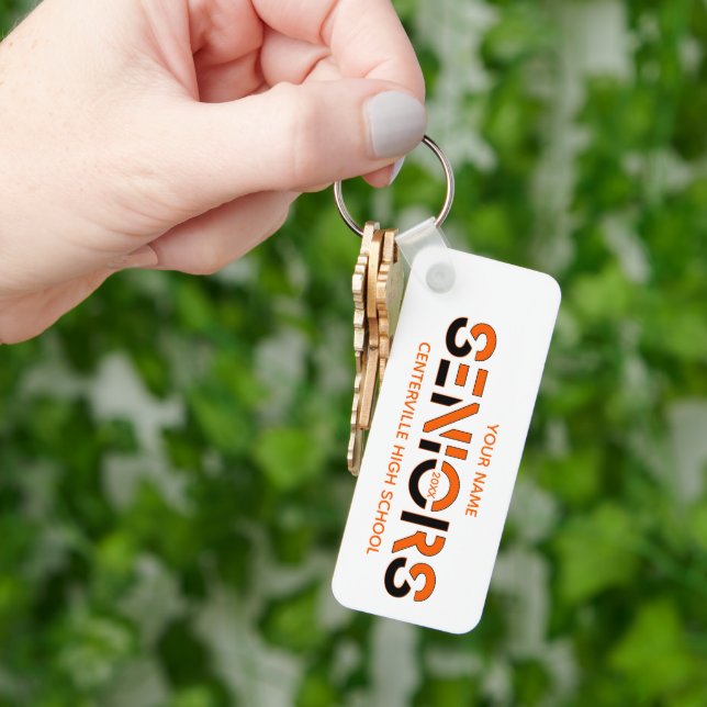 Black & Orange Two-Colour SENIORS Sliced Letters Key Ring (Hand)