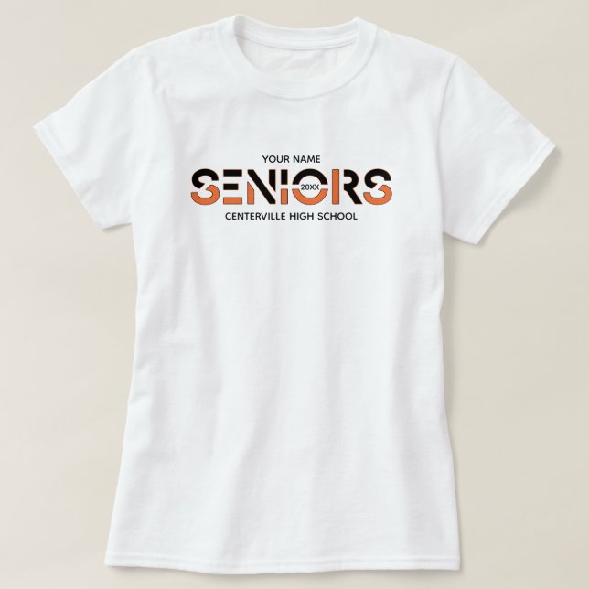 Black & Orange Two-Colour Seniors Sliced Letters T-Shirt (Design Front)