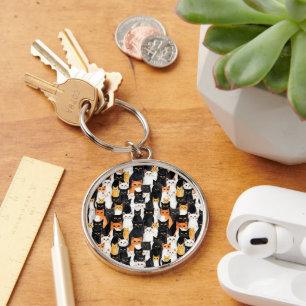 Black Orange White Cats Key Ring