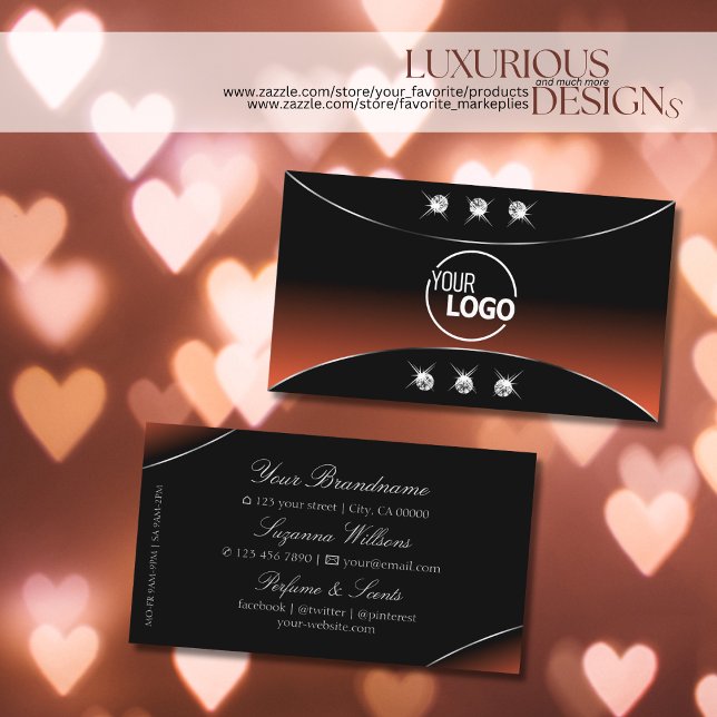 Black Orange with Silver Decor Diamonds and Logo Business Card (Creator Uploaded)