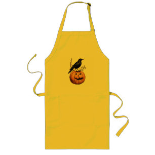 Black orange yellow Halloween pumpkin bird Apron