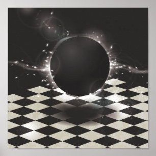 Black Orb on Chequered Background Poster