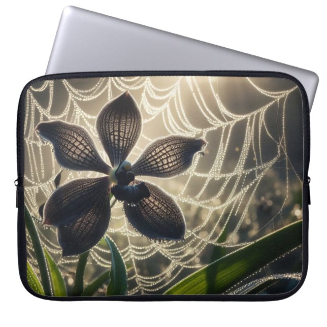 Black Orchid Spiderweb Floral Laptop Sleeve (Front)