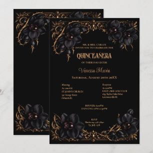 Black Orchids Gothic Halloween Quinceanera Invitat Invitation