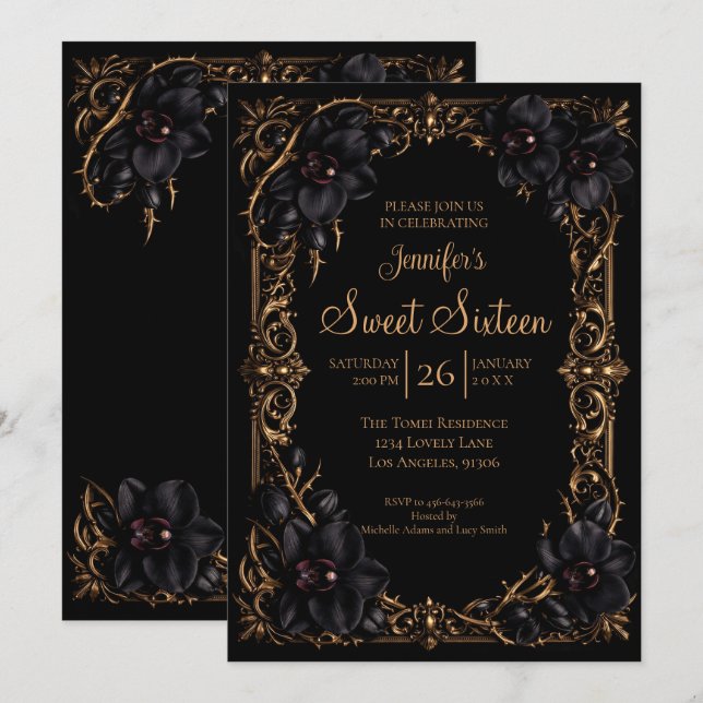 Black Orchids Gothic Sweet 16 Invitation (Front/Back)