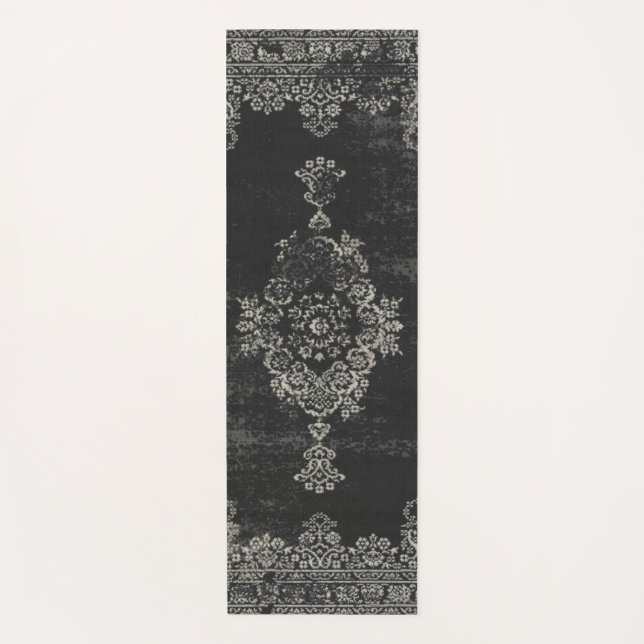 black oriental pattern yoga mat (Front)
