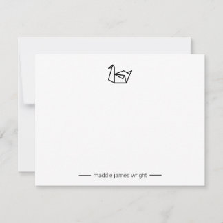 Black Origami Paper Swan Crane Stationery  Card