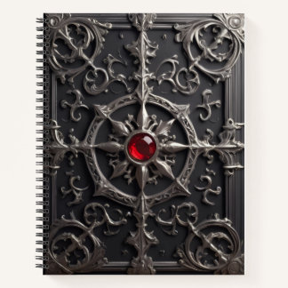 Black Ornamental Gothic Embossed Red Rubis Notebook