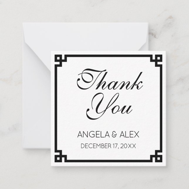 Black Ornamental Greek Key Thank You Card (Front)