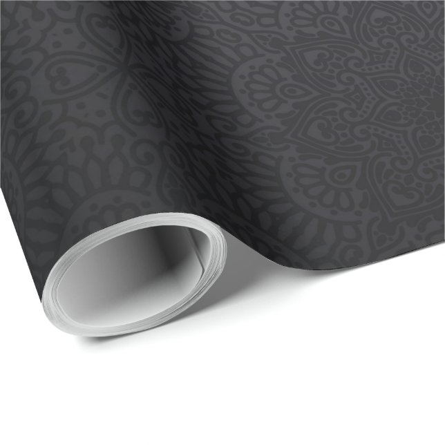 Black ornamental mandala wrapping paper (Roll Corner)