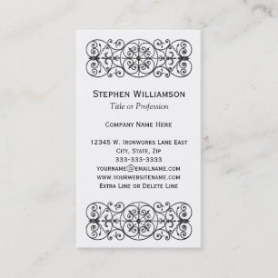 Black Ornamental Scroll Wrought Iron Professional Business Card