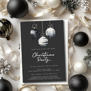 Black Ornaments Silver Christmas Party Invitations