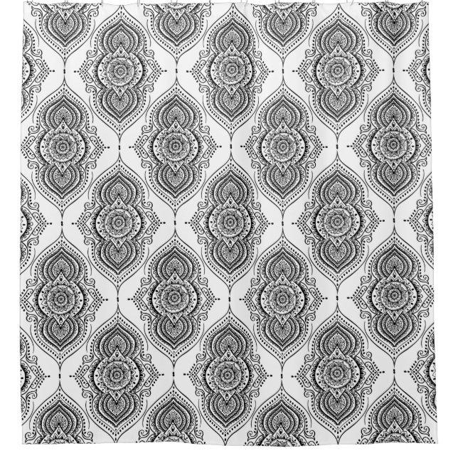 Black Ornate Abstract TearDrop Pattern Shower Curtain (Front)