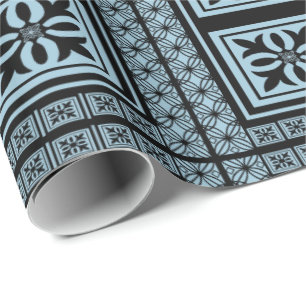 Black Ornate Floral Pattern Custom Wrapping Paper