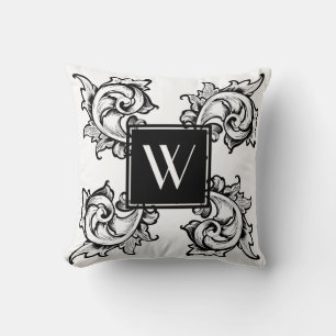 Black Ornate Greek Leaves - Personalised Cushion