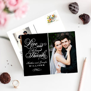 Black Ornate Love and Thanks Wedding Photo Postcard