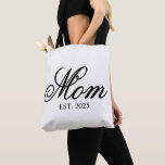 Black Ornate Script Established Mom Tote Bag<br><div class="desc">Custom Date Black Established Mom Ornate Script font design. Switch out the date and switch "mom" for how you call your mum or mam.</div>