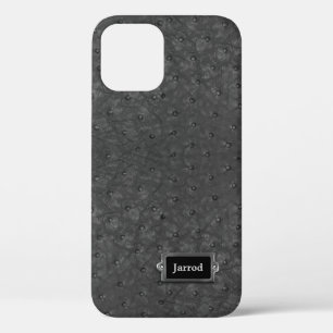 Black Ostrich Leather Look  iPhone 12 Case