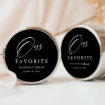 Black Our Favourite Wedding Treat Box  Classic Round Sticker<br><div class="desc">Black Our Favourite Wedding Treat Box</div>