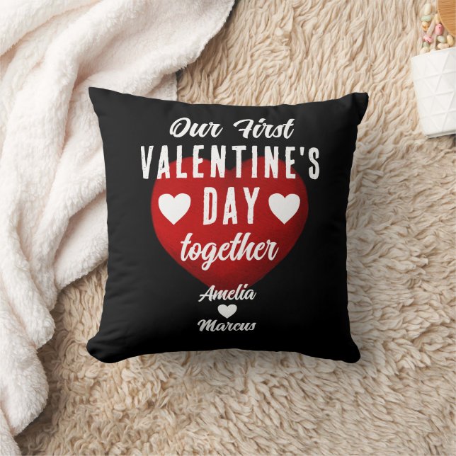 Black Our First Valentine's Day Together Heart Cushion (Blanket)
