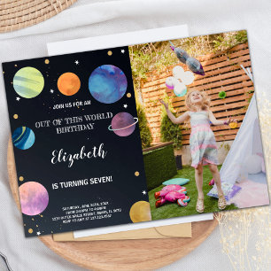 Black Outer Space Birthday Invitations with photo