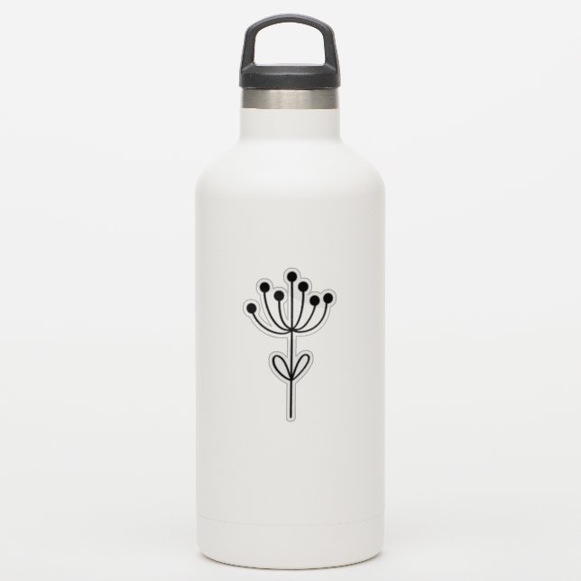 Black Outline Floral Design Transparent Custom Cut (Waterbottle)