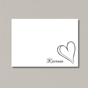 Black Outline Heart Minimalist Custom Name Wedding Card