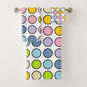 Black Outlined Pastel Rainbow Polka Dots Bath Towel Set