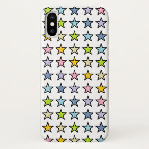 Black Outlined Pastel Rainbow Stars iPhone X Case
