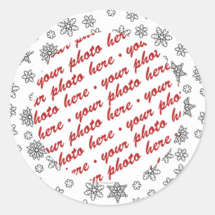 Black Outlined Snowflakes Photo Frame Classic Round Sticker