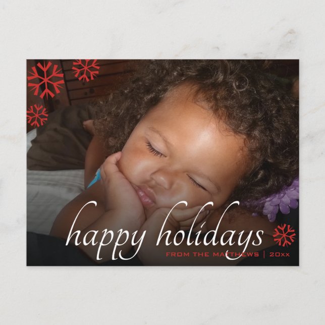 Black Overlay Red Happy Holidays Your Photo Postcard (Front)