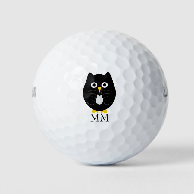 Black Owl Design Monogrammed Golf Balls (Front)