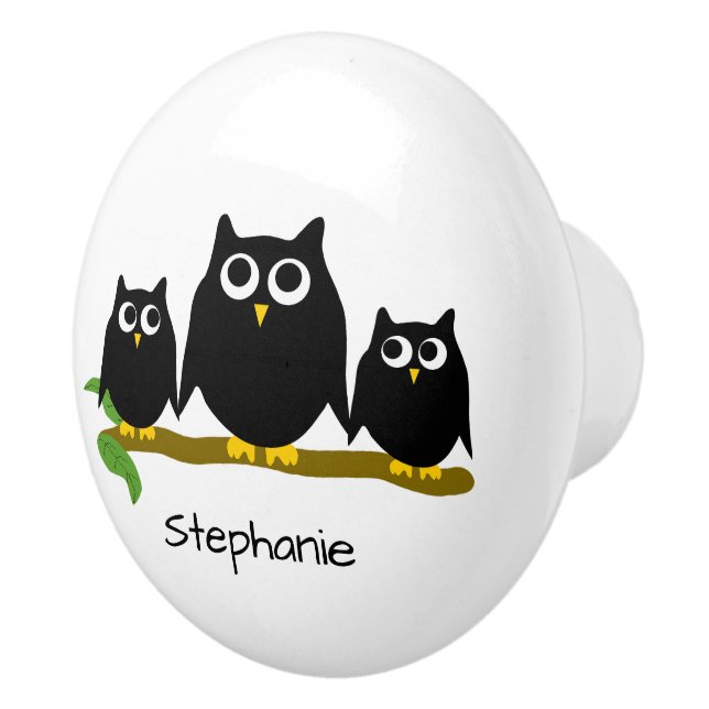 Black Owl Design Personalised Ceramic Knob (Right)