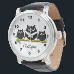 Black Owl Design Personalised Watch<br><div class="desc">Wrist watch owl design. You can customise this watch with any text of your choice. Should you require any help with customising then contact us through the message link on this page. Owl design personalised wrist watch.</div>