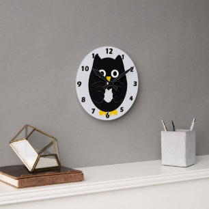 Black Owl Design Round Clock
