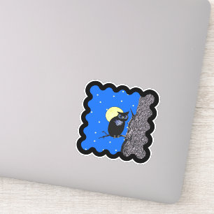 Black Owl Moon Stars Sitting in Tree Wavy Border