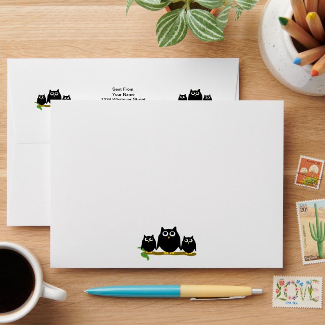 Black Owls Design Envelope (Desk)