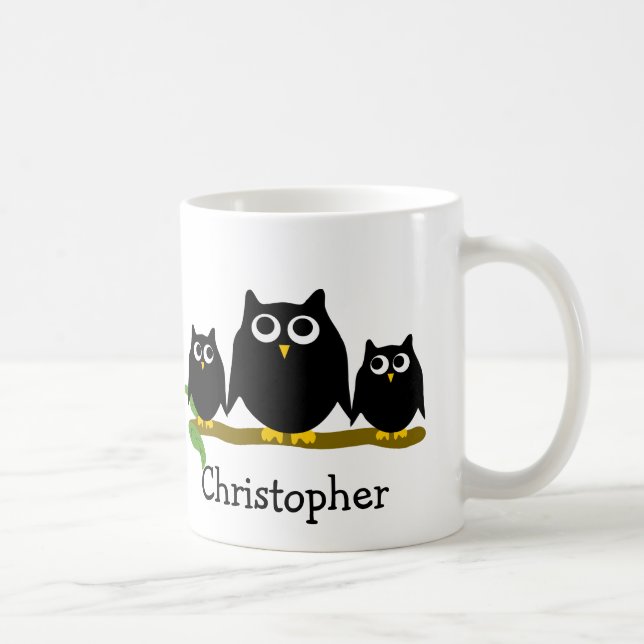 Black Owls Design Personalised Coffee Mug (Right)