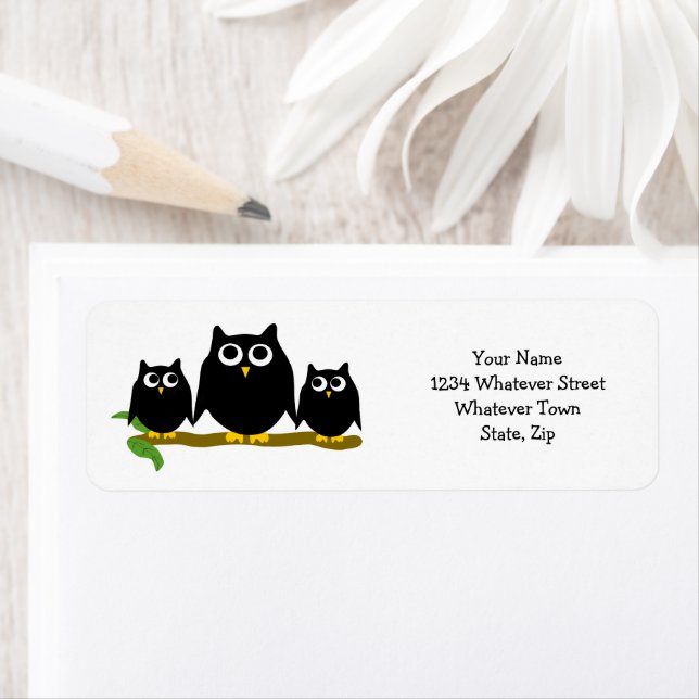 Black Owls Design Return Address Label (Insitu)