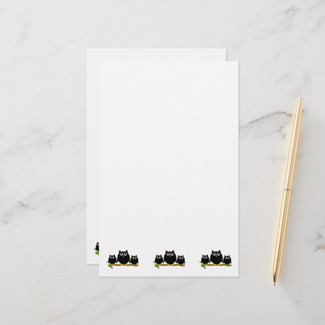 Black Owls Design Stationery (Front/Back In Situ)